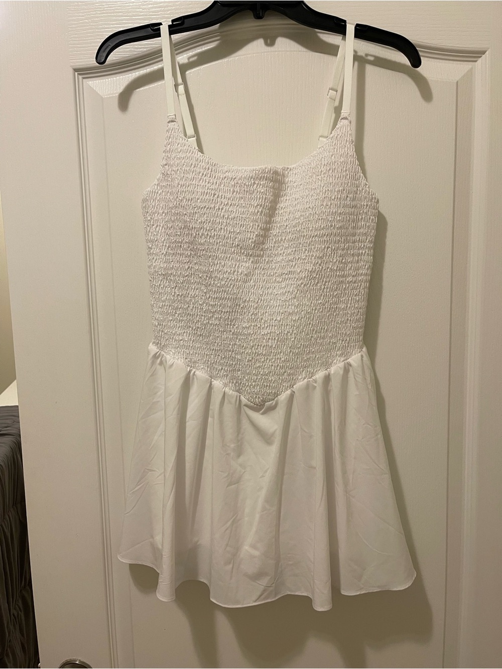 aerie White Real Me Smocked Flowy Dress with Adjustable Straps